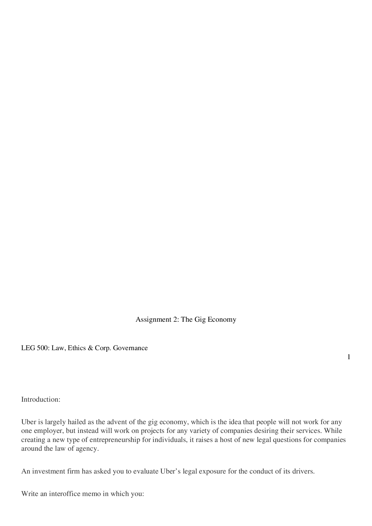 Preview image for LEG 500 Assignment 2 The Gig Economy